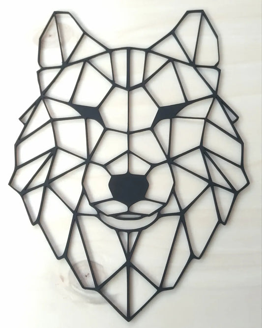 Lobo geométrico de madera pintado a mano 